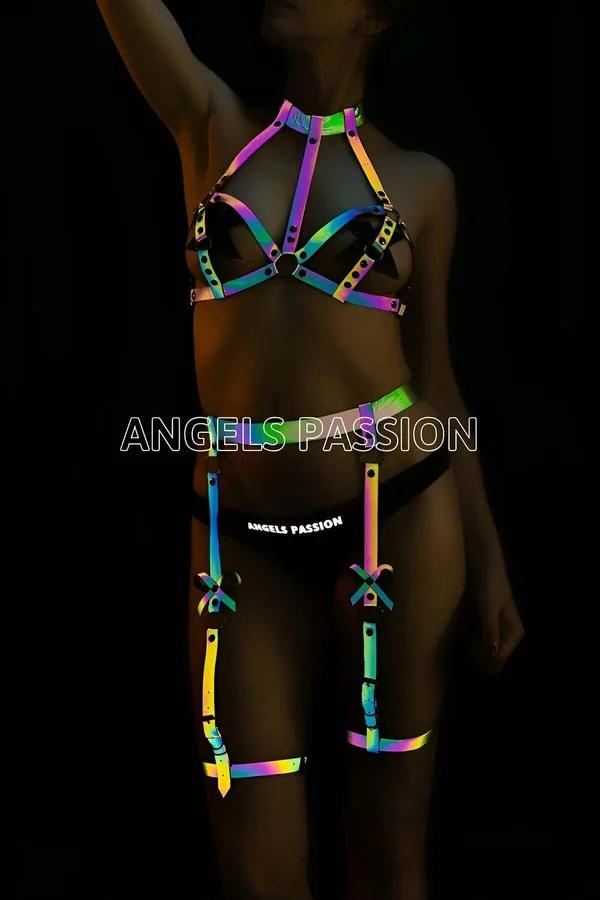 Reflective Rainbow Harness Garter Set
