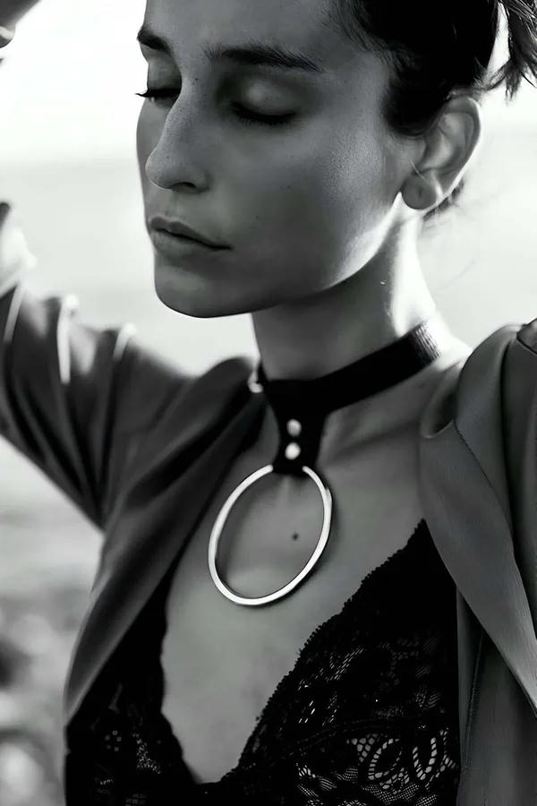 Vegan Leather Choker Necklace with Prominent O-Ring