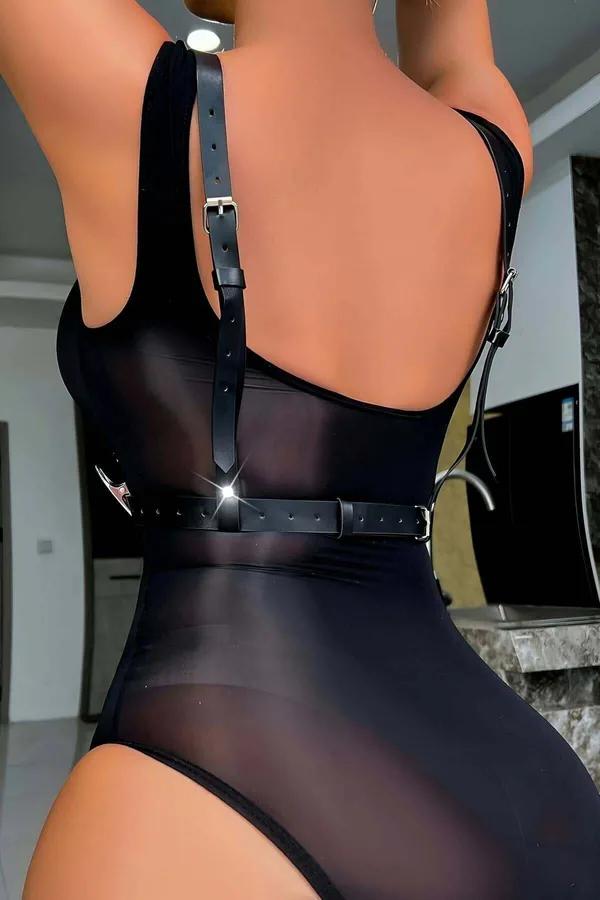V-Cut Faux Leather Chest Harness with Interconnecting O-Rings