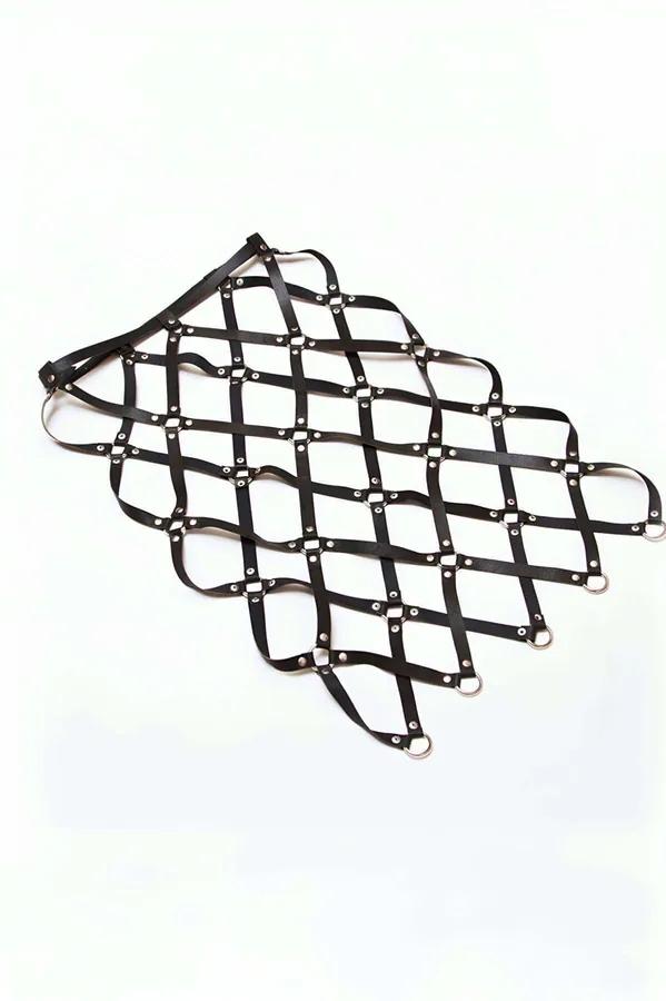 Caged Faux Leather Midi Skirt Harness with O-Rings