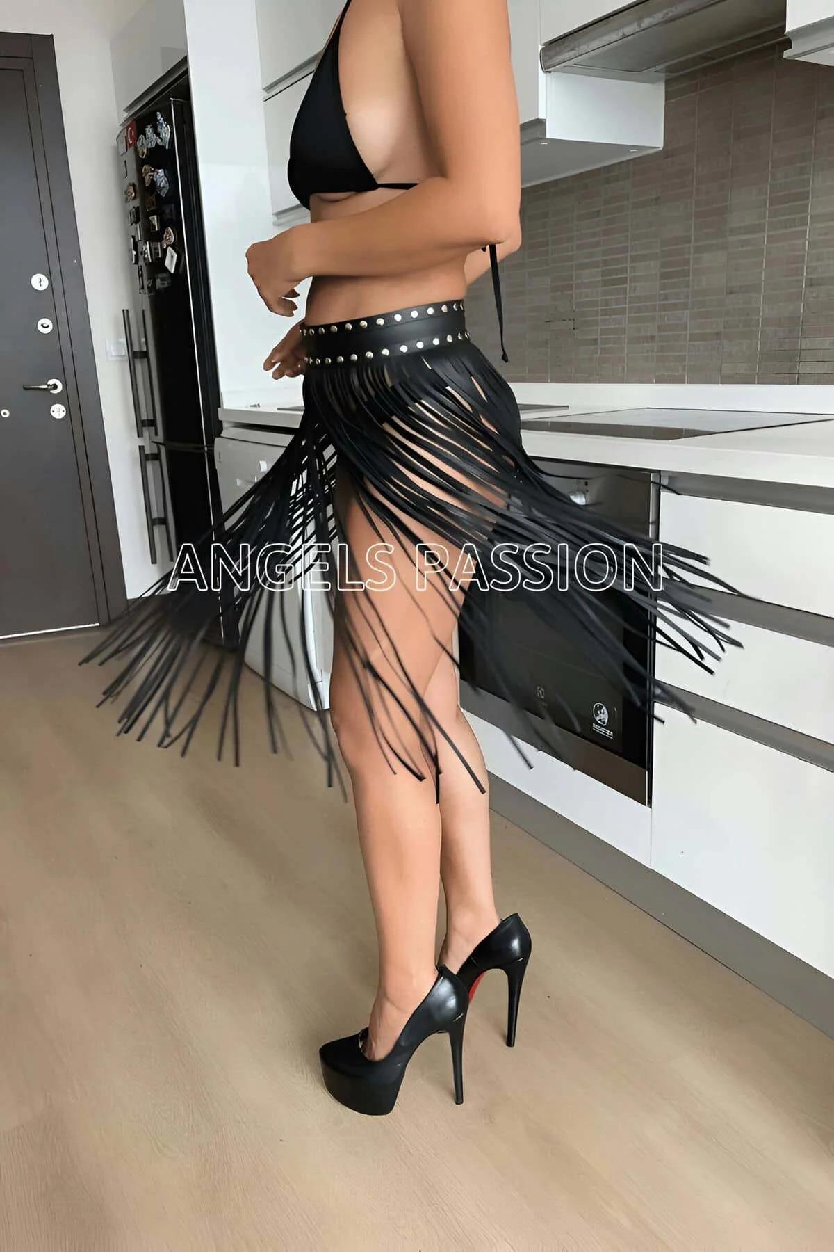 Faux Leather Fringe Waist Belt with Studs