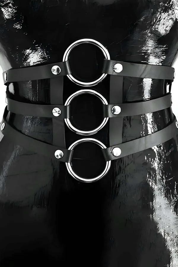 Faux Leather Waist Harness with Three O-Rings