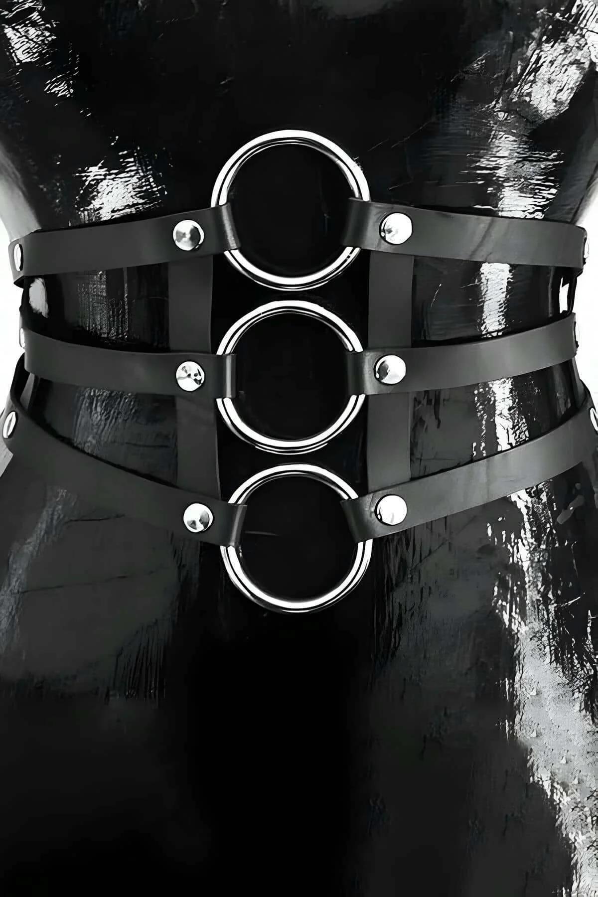 Faux Leather Waist Harness with Three O-Rings