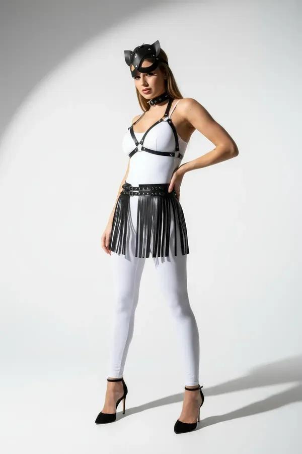 Fringe Faux Leather Waist Belt Skirt