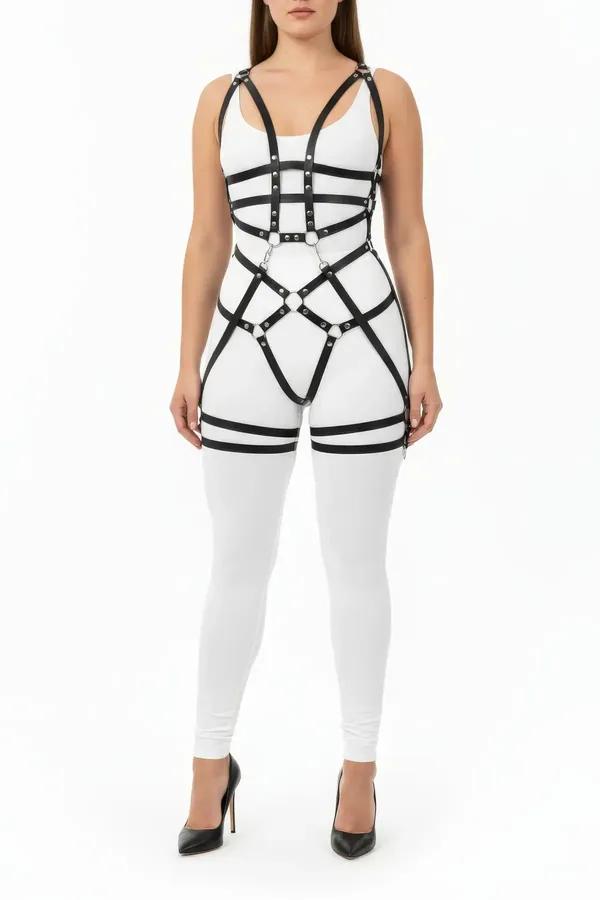Full Body Faux Leather Harness with Intersecting O-Rings