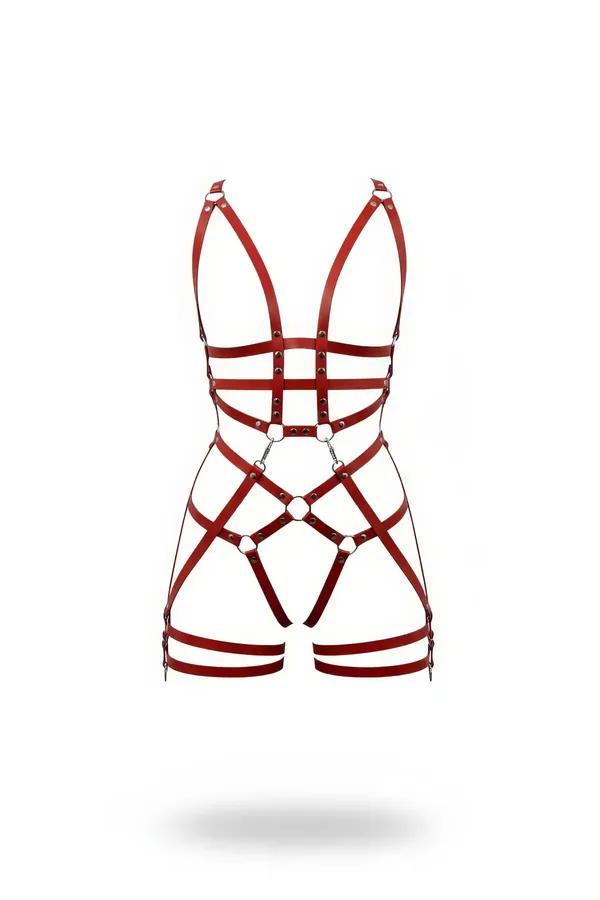 Faux Leather Full Body Cage Harness with O-Ring Design