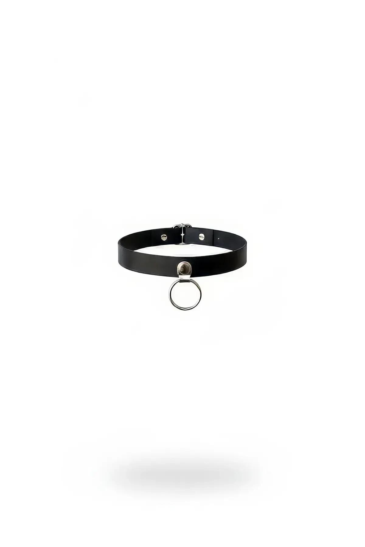 Faux Leather Choker with Silver O-Ring Detail