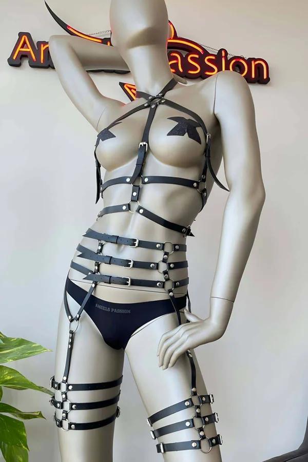 Full Body Faux Leather Harness with Garter Thigh Straps