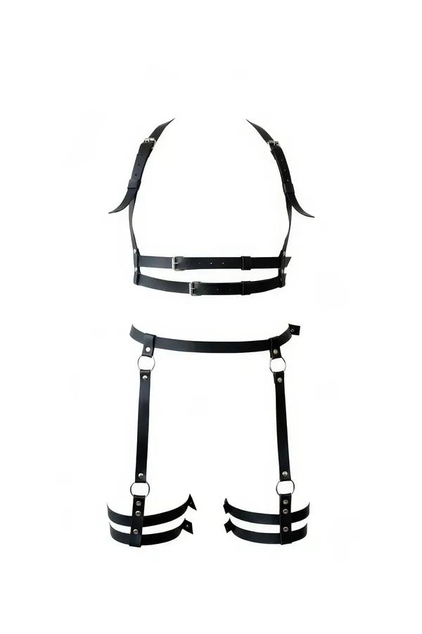 Full Body Harness with Thigh Garters & Silver O-Rings