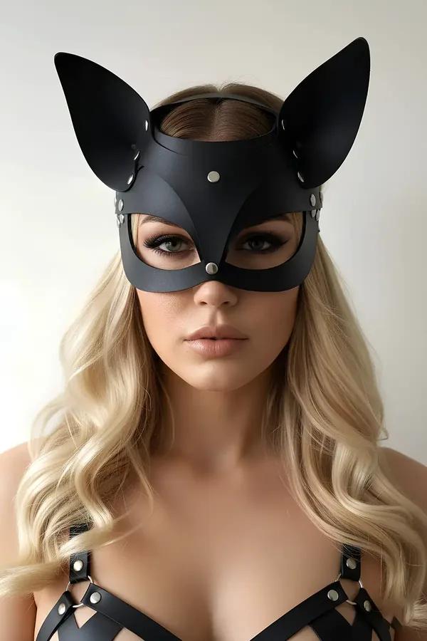 Faux Leather Cat Mask with Studded Ears