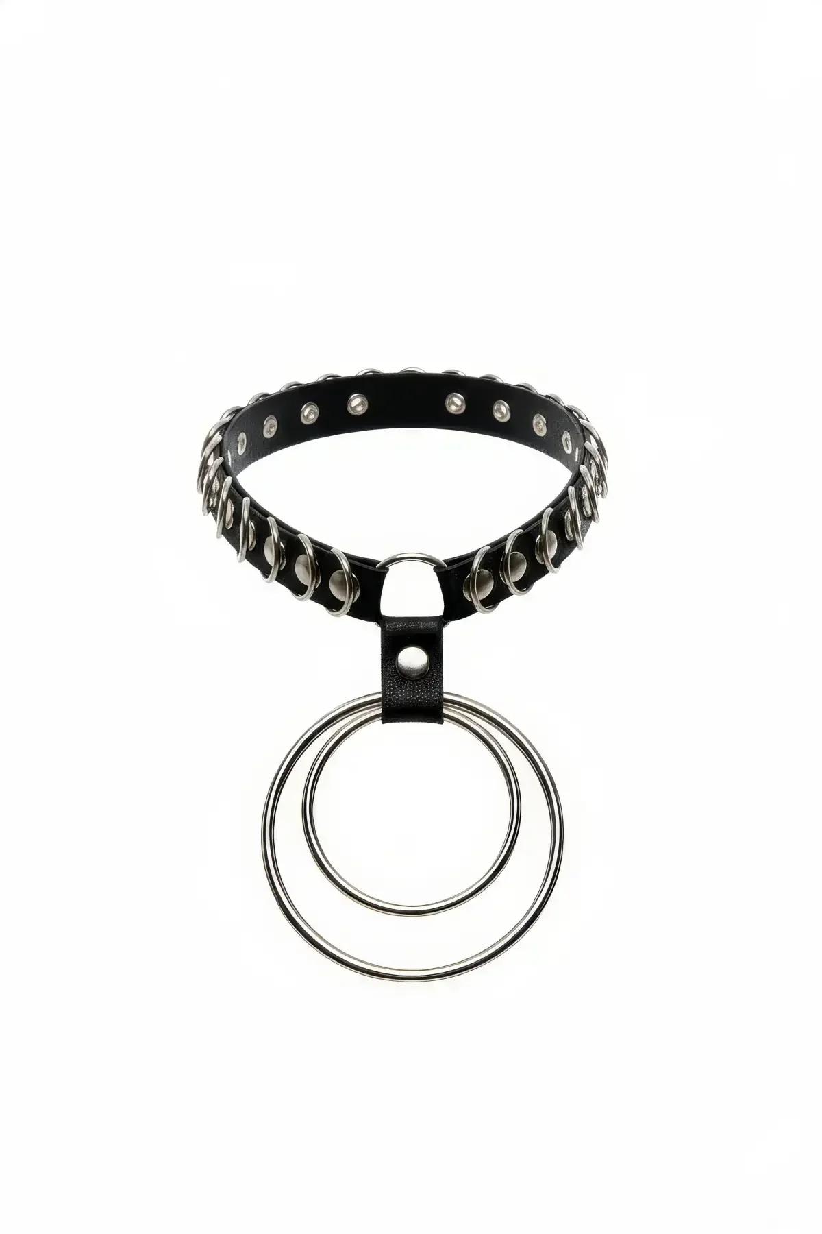 Studded Faux Leather Choker with Double Rings