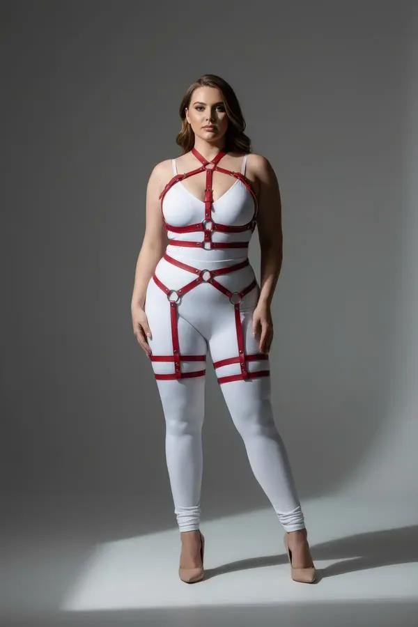 Adjustable Full Body Harness with O-Ring Thigh Garter Straps