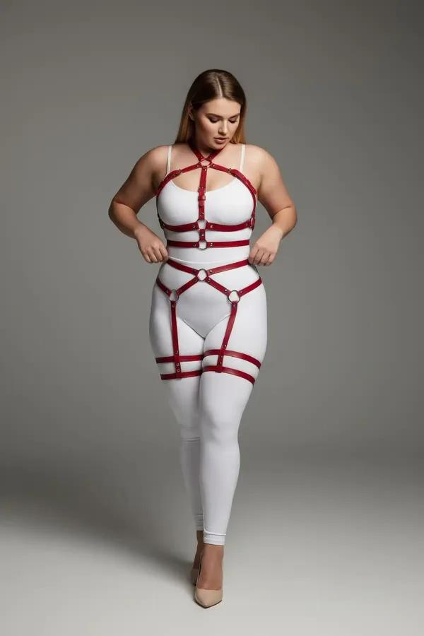 Adjustable Full Body Harness with O-Ring Thigh Garter Straps