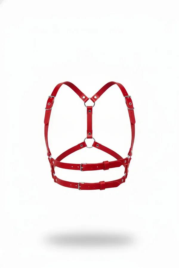 Adjustable Faux Leather Chest Harness with O-Rings