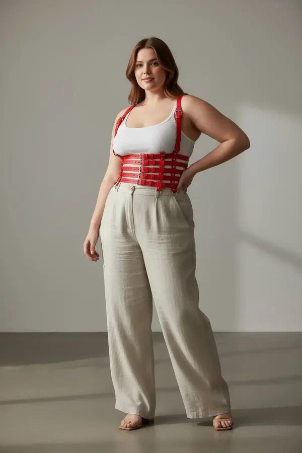 Red Faux Leather Multi-Strap Body Harness with Buckles