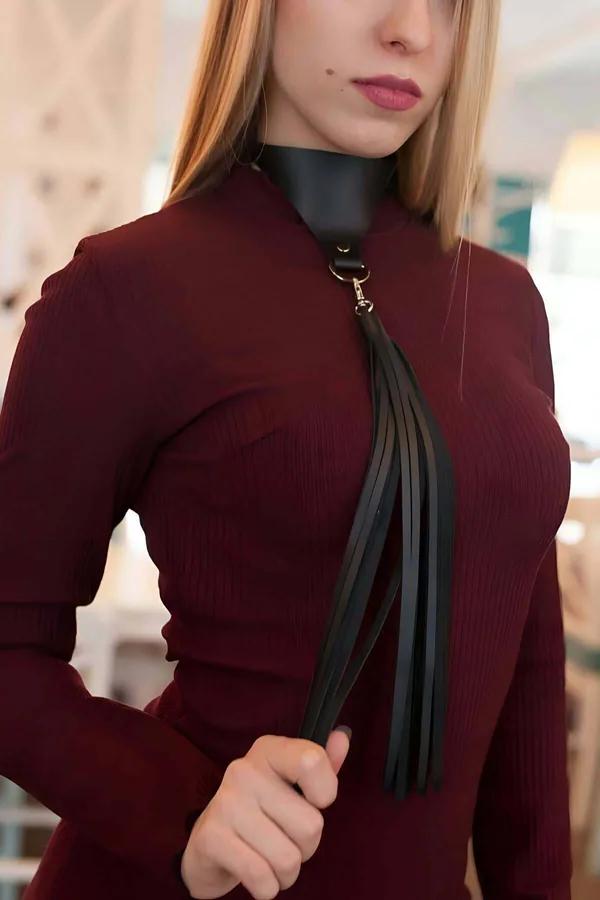 Black Vegan Leather Choker Harness with Tassel & Buckle Belt