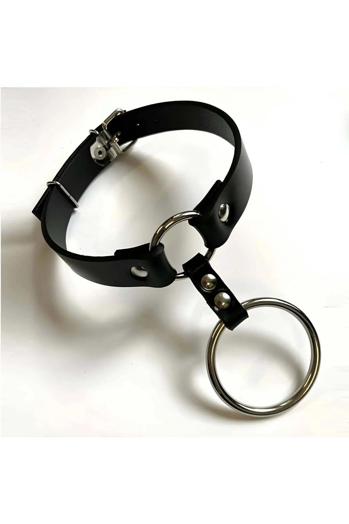 Adjustable Faux Leather Choker with Double O-Rings