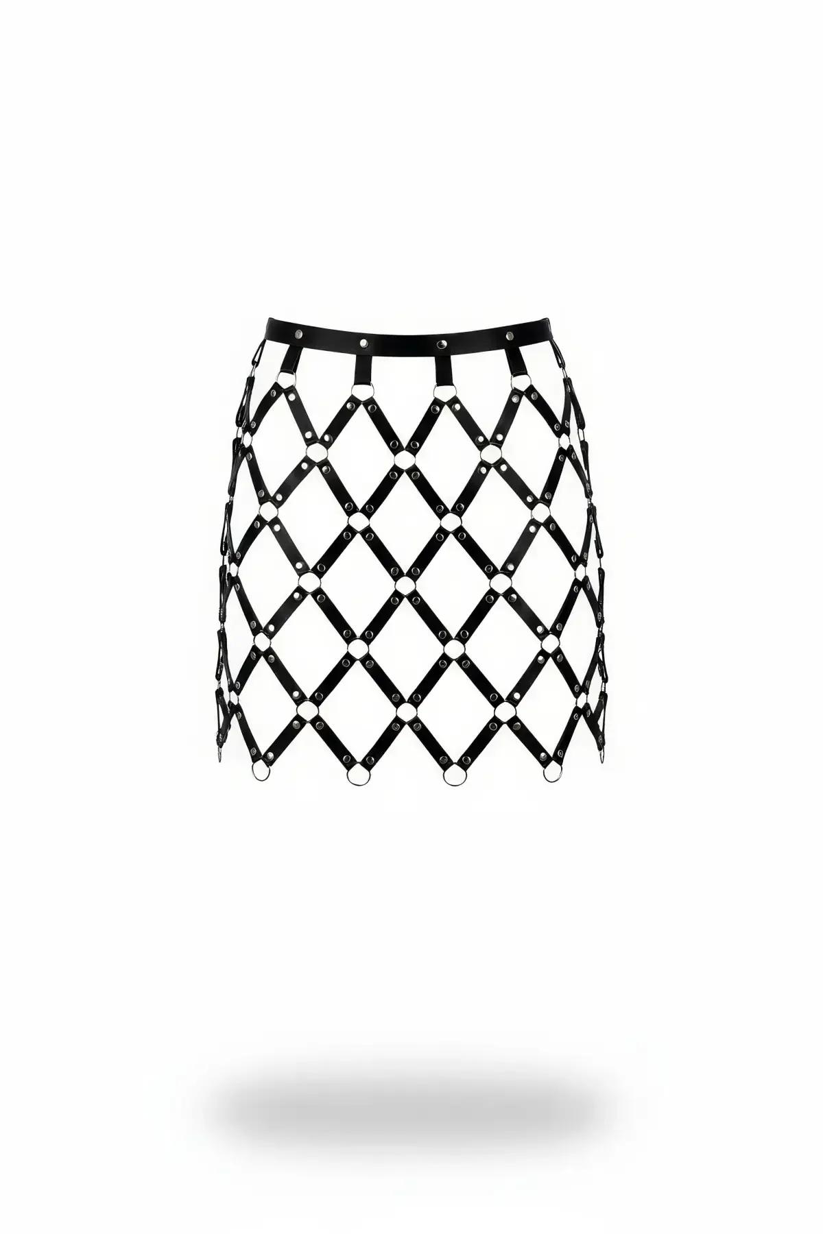 Faux Leather Cage Mini Skirt with O-Rings