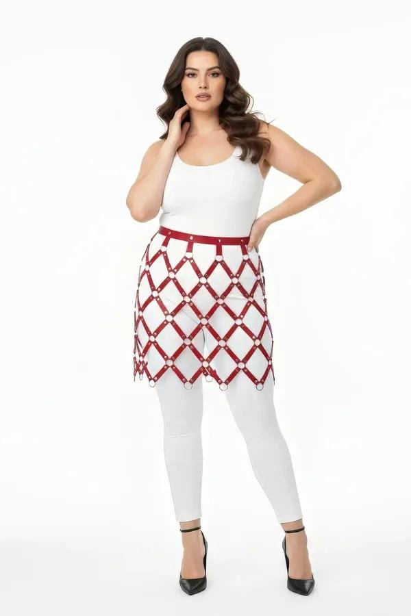 Geometric Faux Leather Harness Skirt with O-Rings