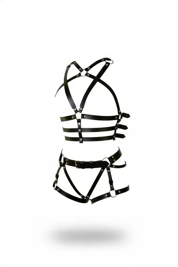 Full Body Harness Set with Cage Bra & Garter Belt