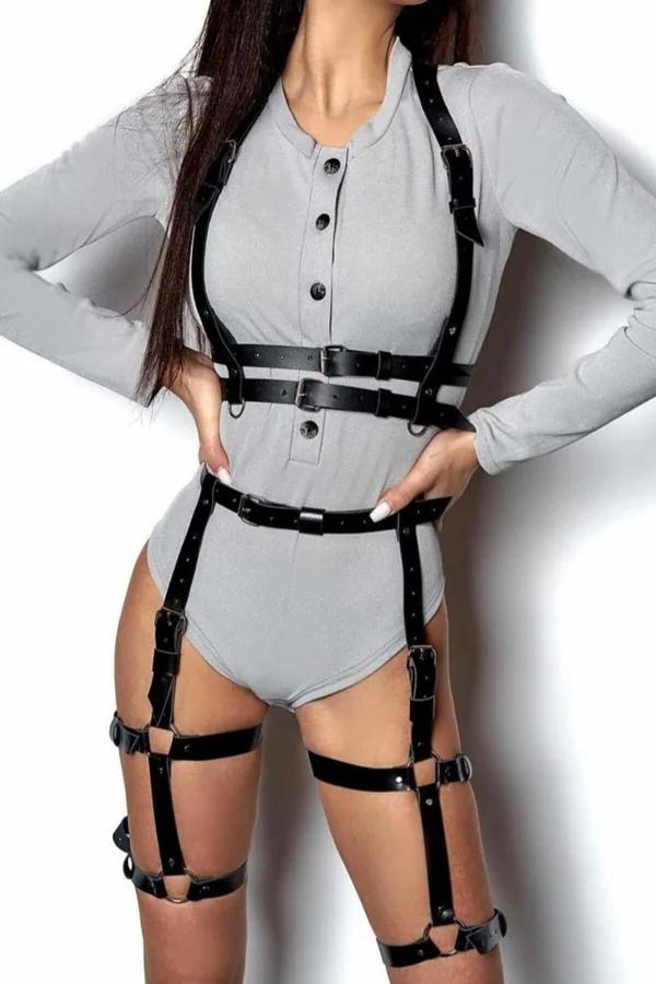 Full Body Harness with Layered Straps & Buckles