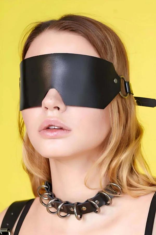 Faux Leather Blindfold Eye Mask with Adjustable Strap
