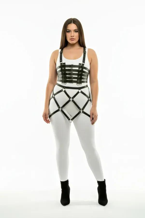 Black Plus Size Faux Leather Cage Body Harness Skirt