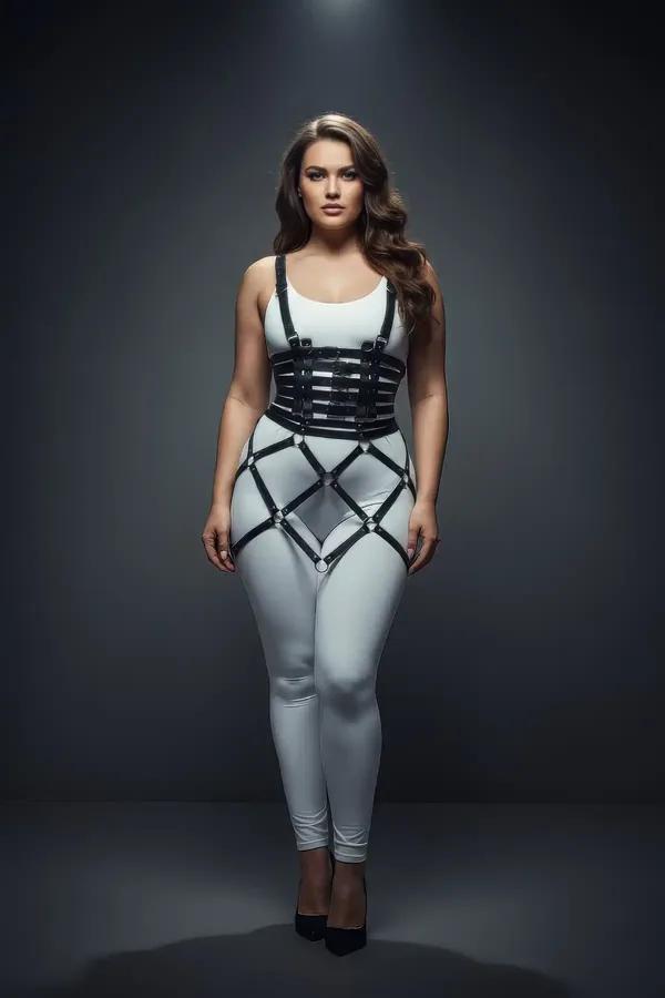 Black Plus Size Faux Leather Cage Body Harness Skirt