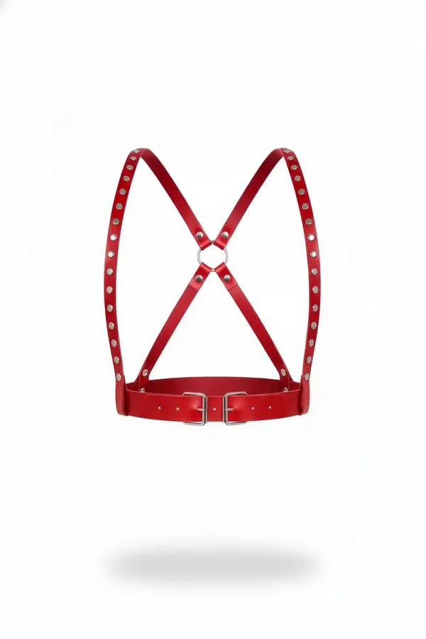 Studded Chest Harness with Double Buckles & O-Ring Back