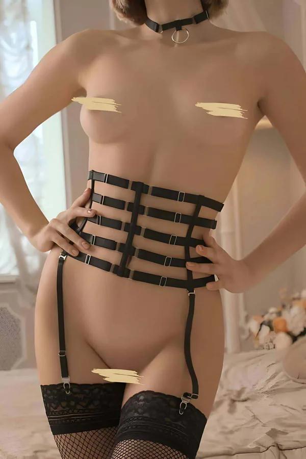 Multi-Strap Elastic Garter Harness with Waist Detail