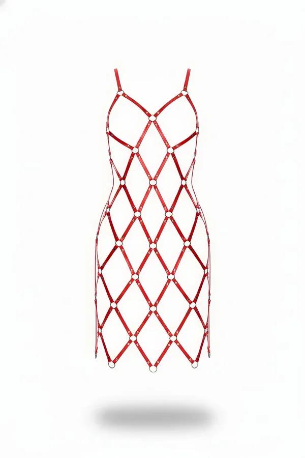 Red Diamond Caged Full Body Harness Dress