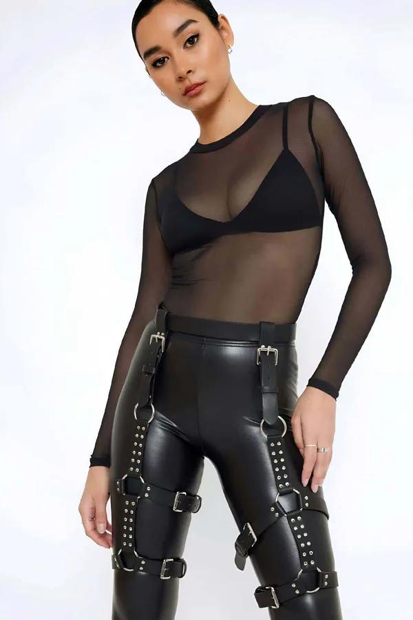Black Faux Leather Studded Thigh Harness