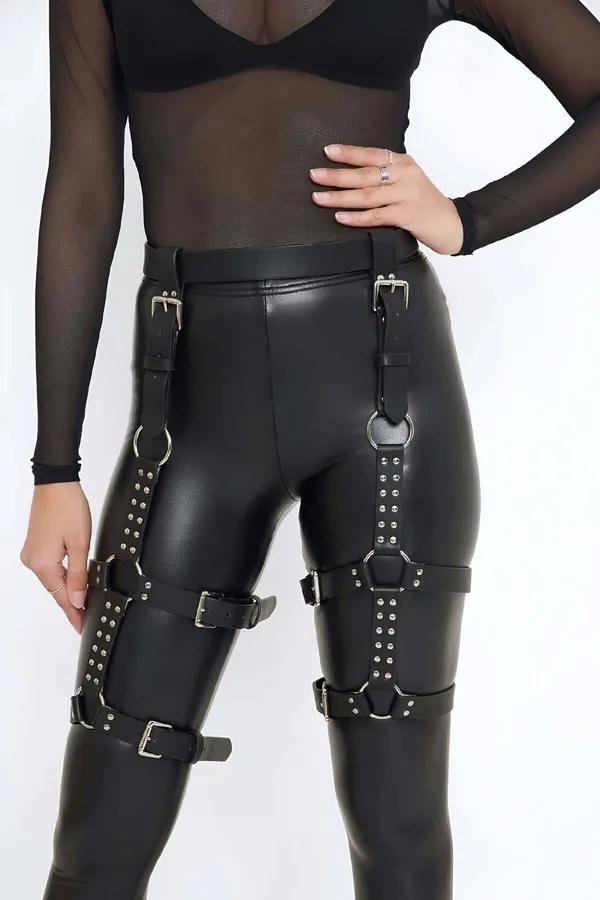 Black Faux Leather Studded Thigh Harness