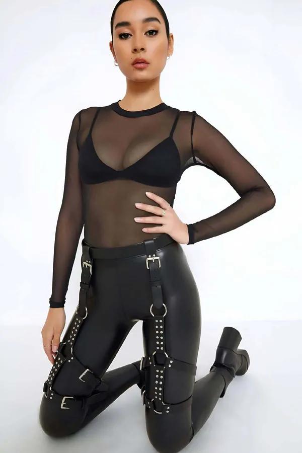 Black Faux Leather Studded Thigh Harness