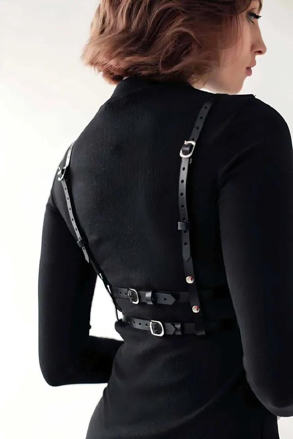 Bustier Style Faux Leather Body Harness with O-Rings