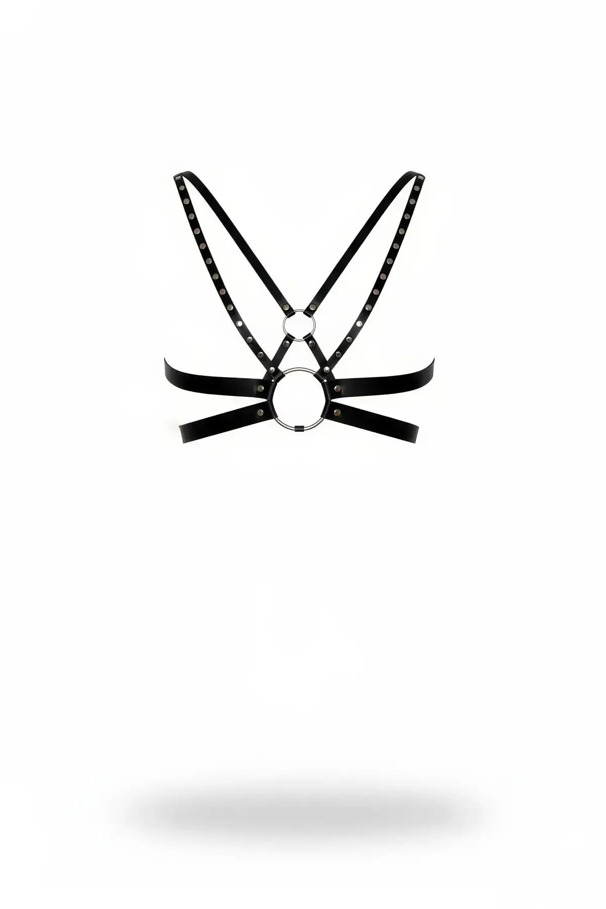 Studded Faux Leather Chest Harness with O-Rings