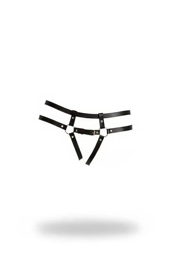 Adjustable Faux Leather Thong Harness with O-Rings