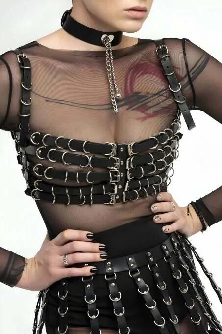 Full Body Harness with O-Ring Layered Skirt and Choker
