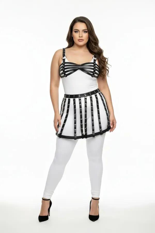 Black Faux Leather Cage Harness Skirt with Rivets