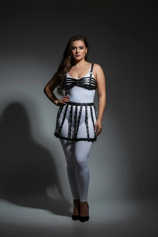 Black Faux Leather Cage Harness Skirt with Rivets