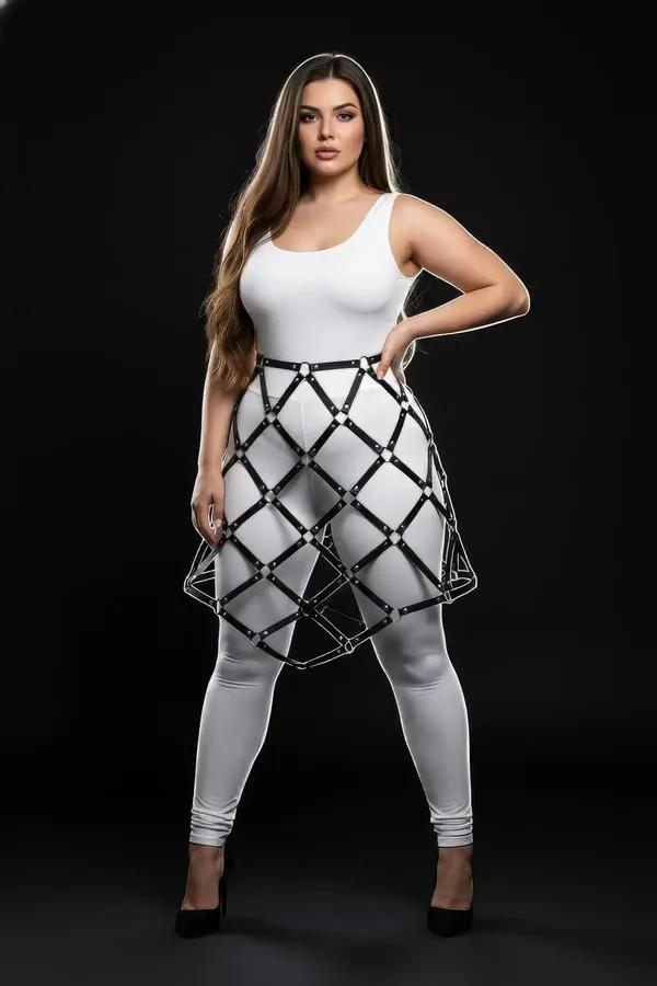 Geometric Cage Skirt Harness with Rivet Detailing
