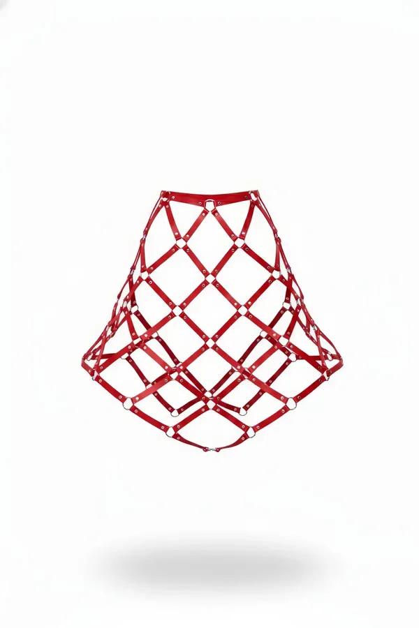 Red Faux Leather Cage Skirt with O-Ring Links