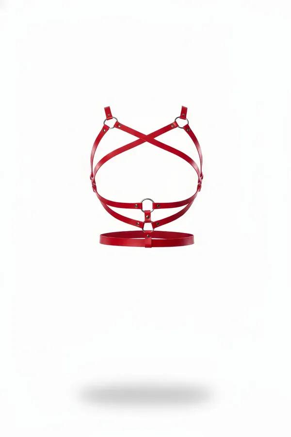 Red Faux Leather Chest Harness with O-Rings