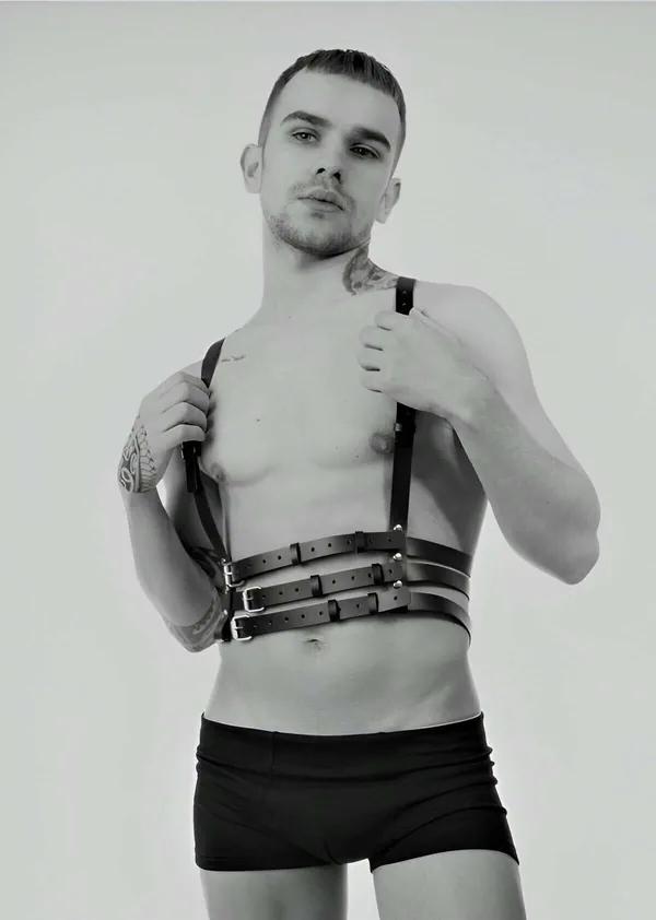 Triple-Strap Chest Harness in Adjustable Faux Leather