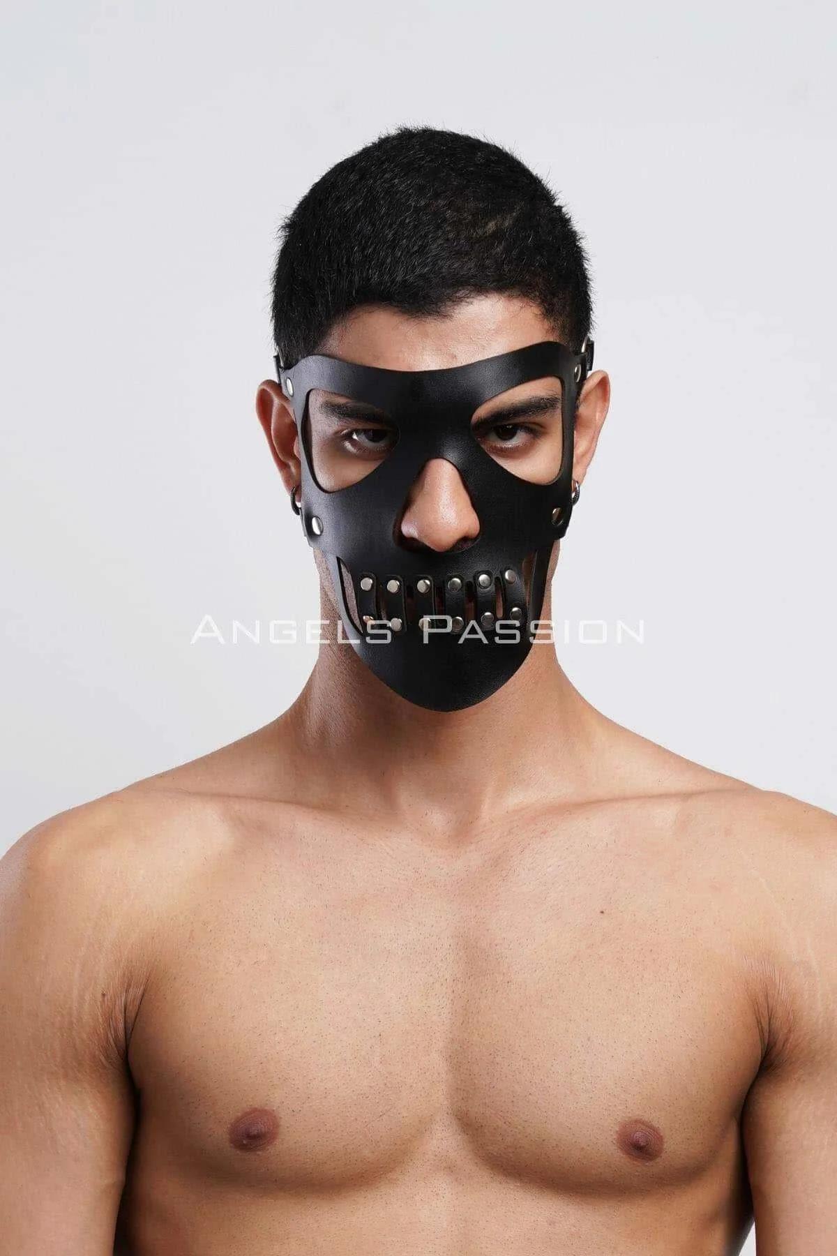 Faux Leather Skull Face Mask with Rivet Detail