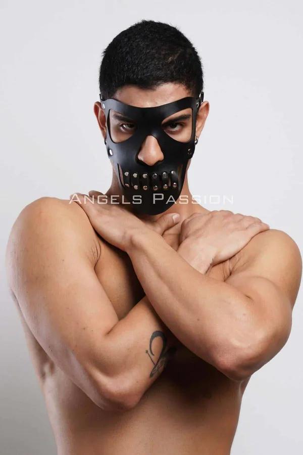 Faux Leather Skull Face Mask with Rivet Detail
