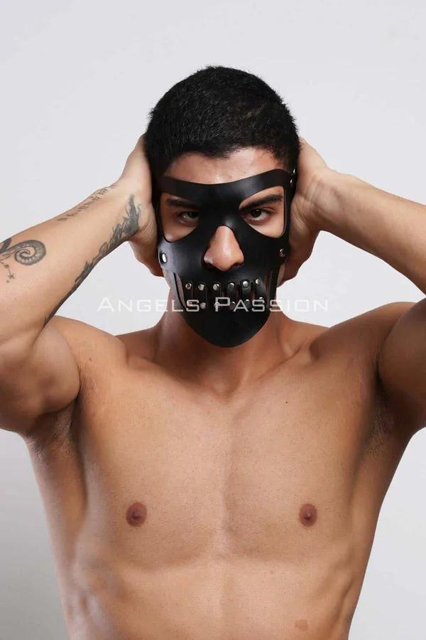 Faux Leather Skull Face Mask with Rivet Detail