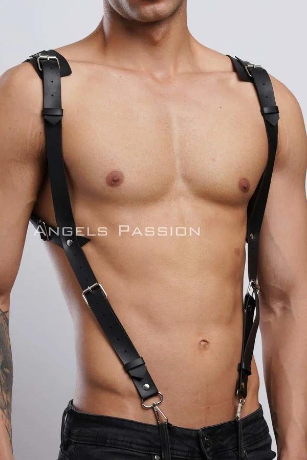 Adjustable Faux Leather Body Harness with Silver Buckles
