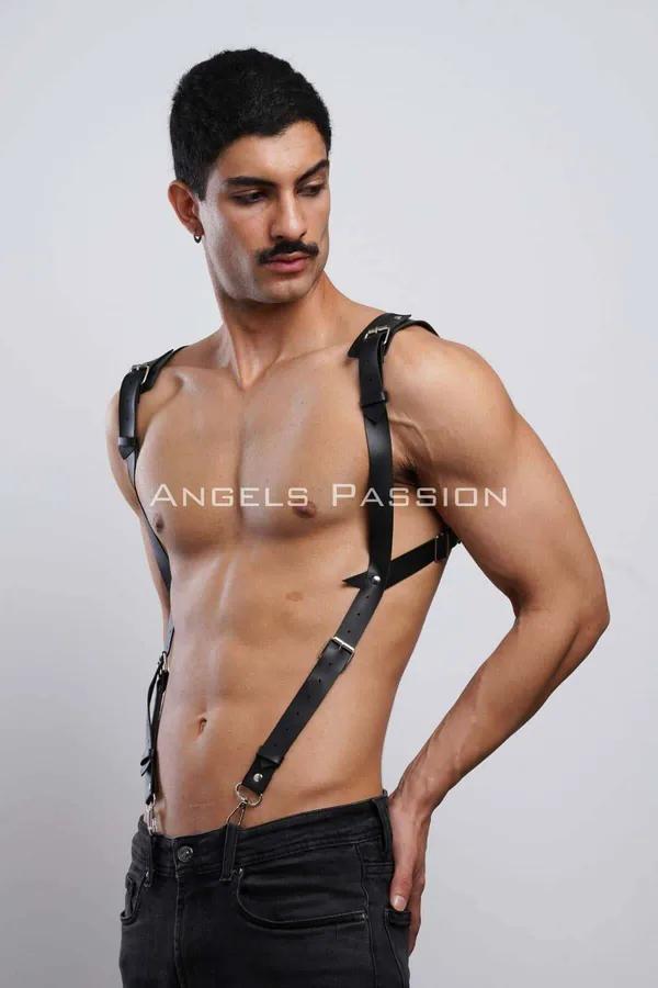 Adjustable Faux Leather Body Harness with Silver Buckles