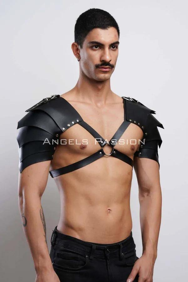 Black Faux Leather Shoulder Armor Harness